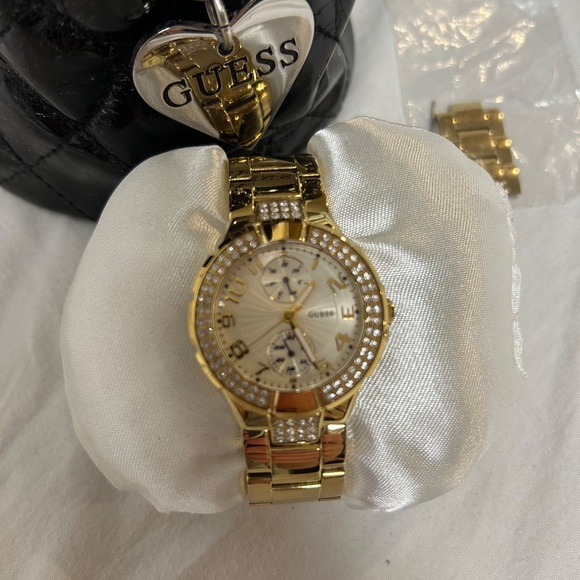 GUESS Women’s Gold Watch – Pearl White Face with Bling Accent - Picture 2 of 3